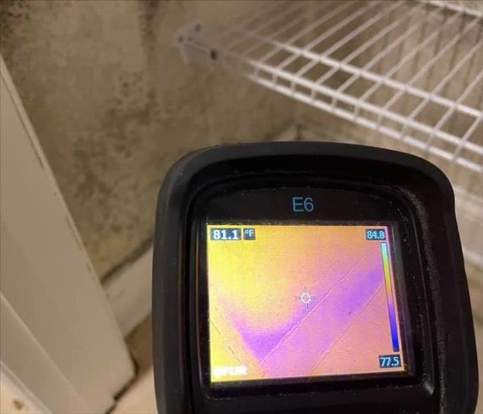infrared camera showing wet area in home with visible mold on the walls